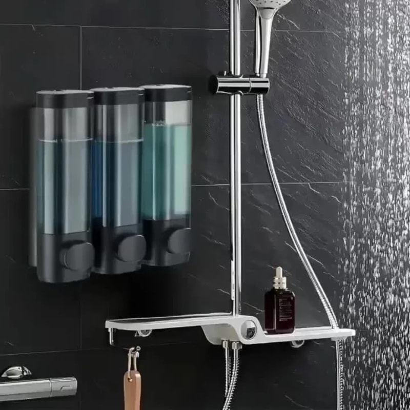 ABS Triple Shampoo And Conditioner Dispenser No Drilling Wall Mounted Soap Shower Gel Dispenser For 1