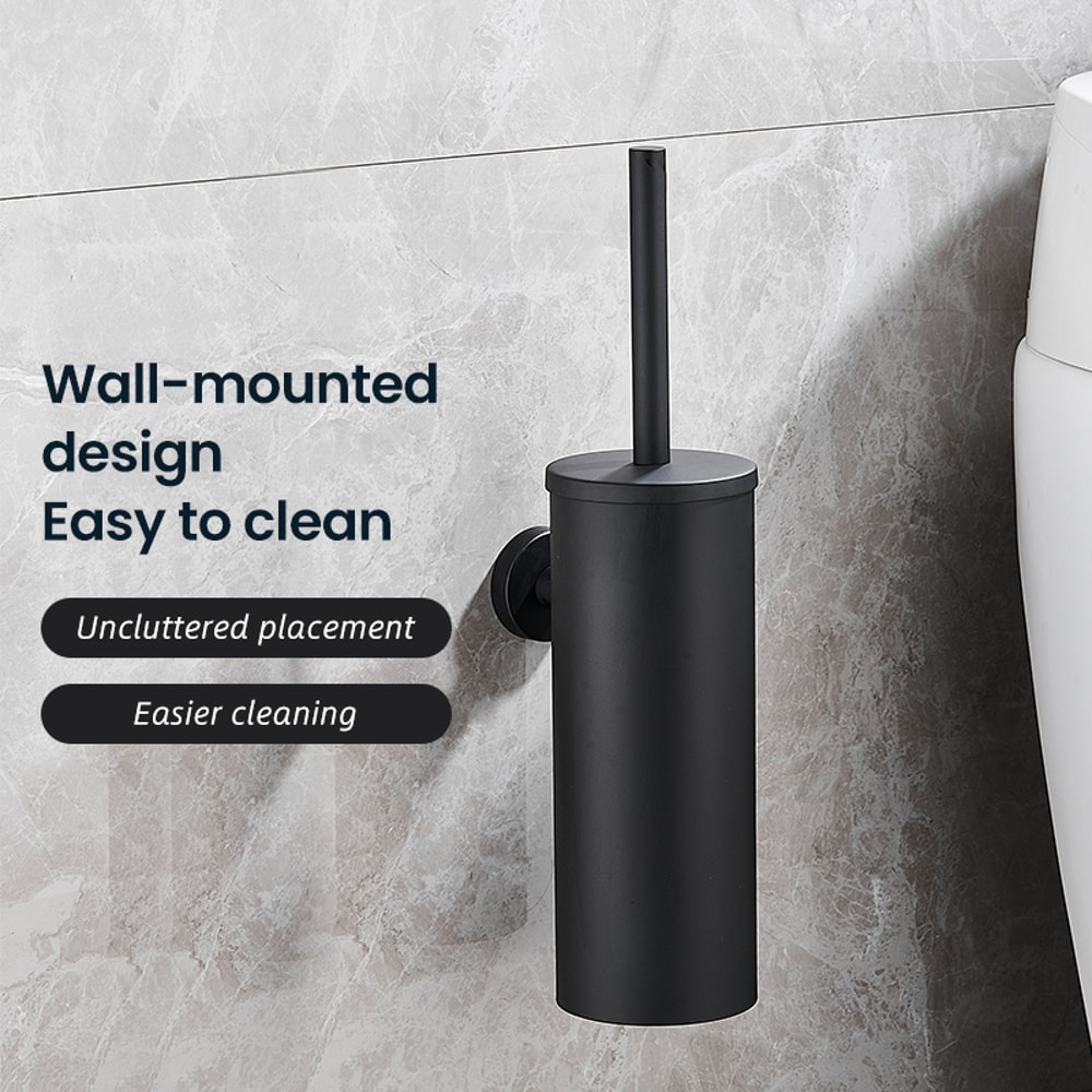 Black Toilet Brush Wall Mounted Stainless Steel Bathroom Toilet Brush Holder WC Cleaner Accessories 4