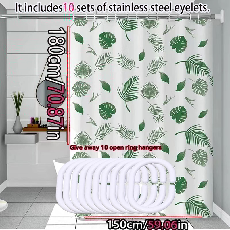 Light Opaque Simple Wind Green Leaves Shower Curtain Quick Dry Scrubable Bath Shielding Partition 3