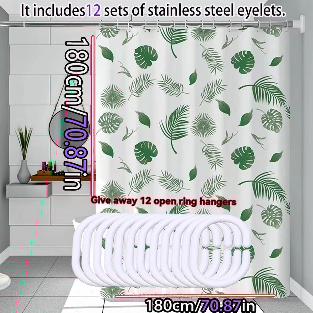 Light Opaque Simple Wind Green Leaves Shower Curtain Quick Dry Scrubable Bath Shielding Partition 4