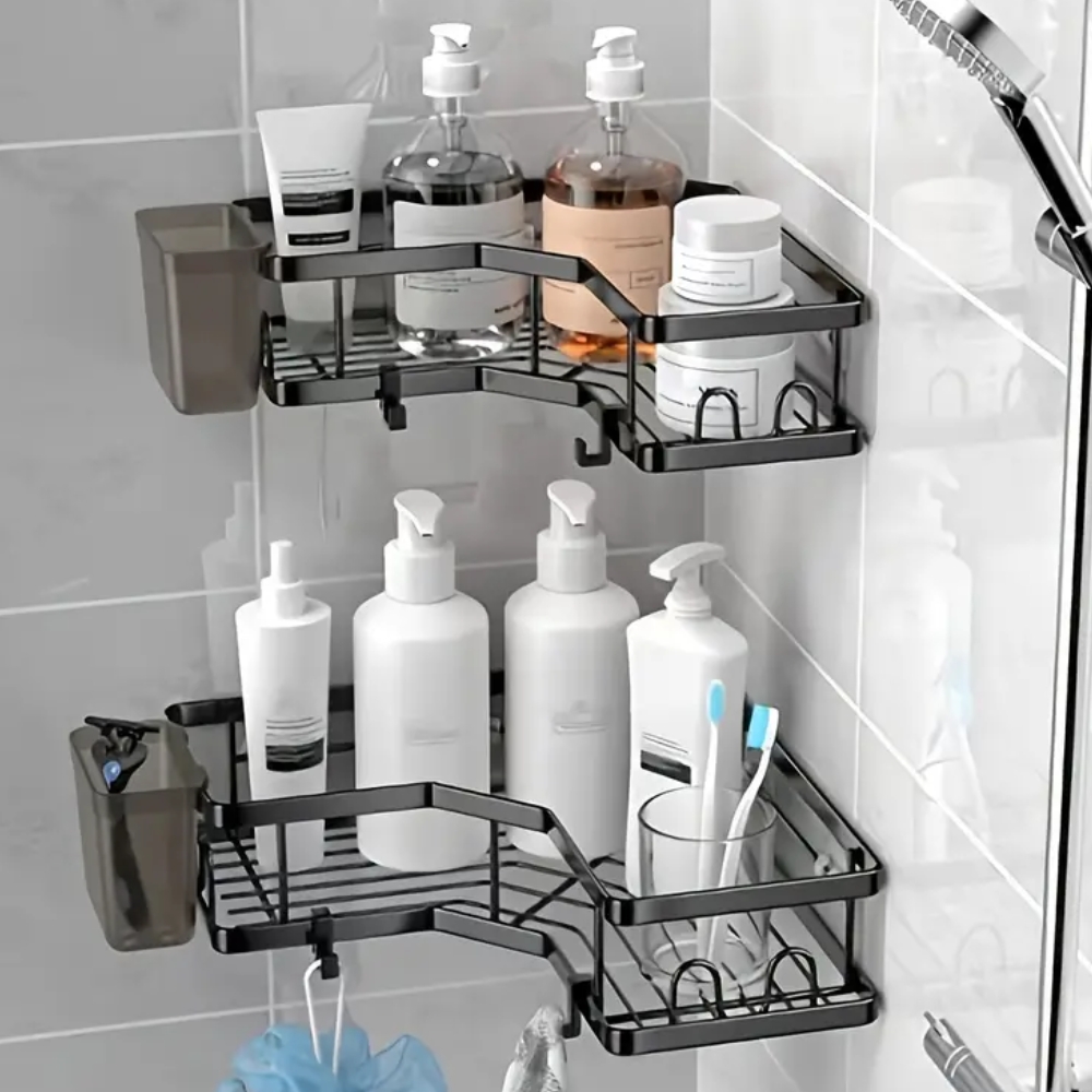 Stainless Steel Triangle Shelf For Bathroom Balcony Kitchen Corner Space Saving No Drilling Double 0