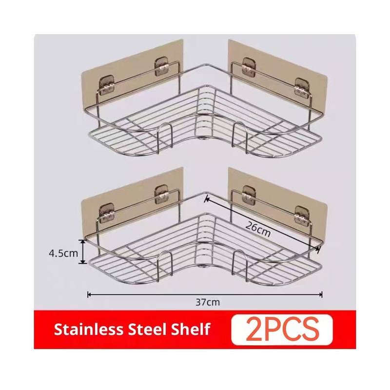 Stainless Steel Triangle Shelf For Bathroom Balcony Kitchen Corner Space Saving No Drilling Double 7