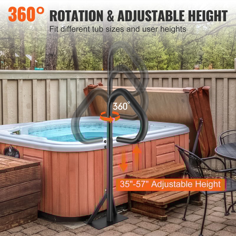Adjustable Height Rotatable Spa Side Handrail W SlideUnder Mount Base For Hot Tub Indoor Outdoor Ba 3