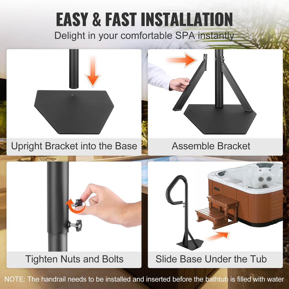 Adjustable Height Rotatable Spa Side Handrail W SlideUnder Mount Base For Hot Tub Indoor Outdoor Ba 5
