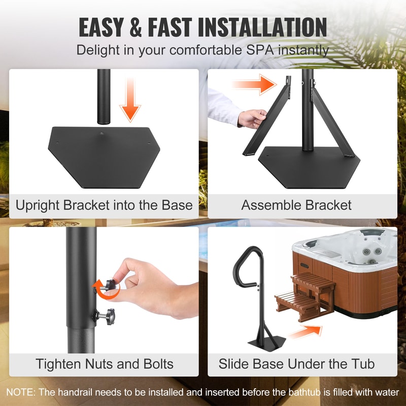 Adjustable Height Rotatable Spa Side Handrail W SlideUnder Mount Base For Hot Tub Indoor Outdoor Ba 5
