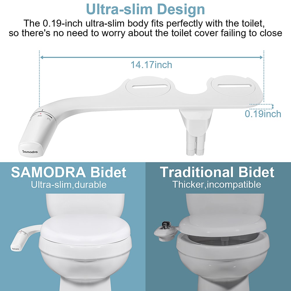 UltraSlim Bidet Attachment Dual Nozzle Toilet Seat Adjustable Water Pressure NonElectric Ass Spraye 3