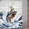 Creative Funny Cat Riding Dinosaur Shower Curtain Ocean Sea Waves Polyester Bathroom Decor With Hoo 2