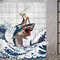 Creative Funny Cat Riding Dinosaur Shower Curtain Ocean Sea Waves Polyester Bathroom Decor With Hoo 7