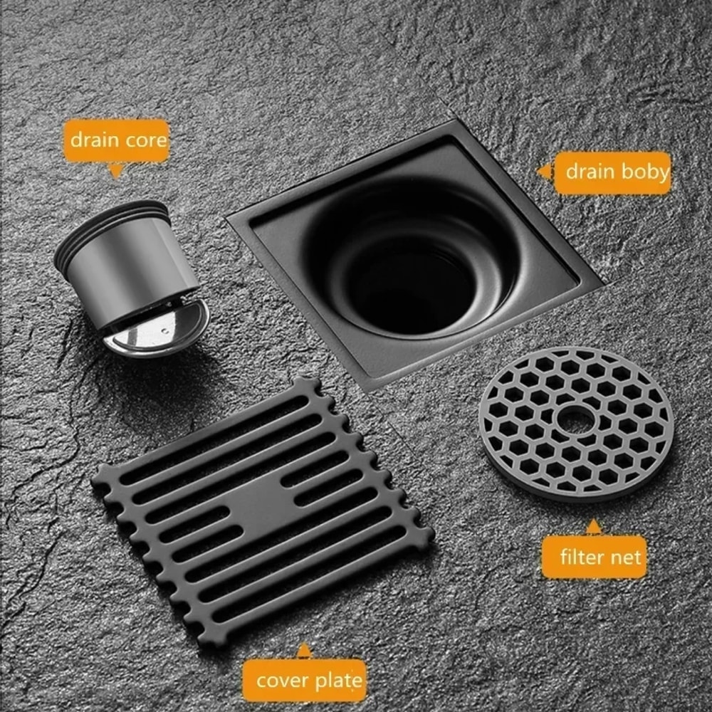 Stainless Steel Square Floor Drain Antiodor With Removable Cover For Bathroom Laundry 1