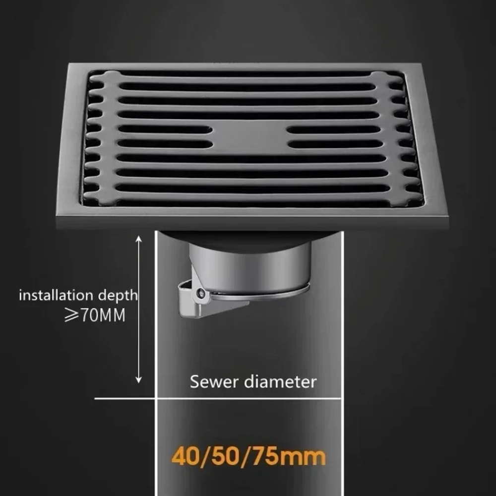 Stainless Steel Square Floor Drain Antiodor With Removable Cover For Bathroom Laundry 2
