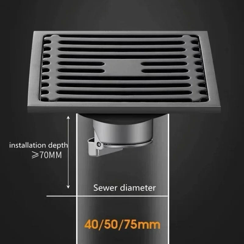 Stainless Steel Square Floor Drain Antiodor With Removable Cover For Bathroom Laundry 2