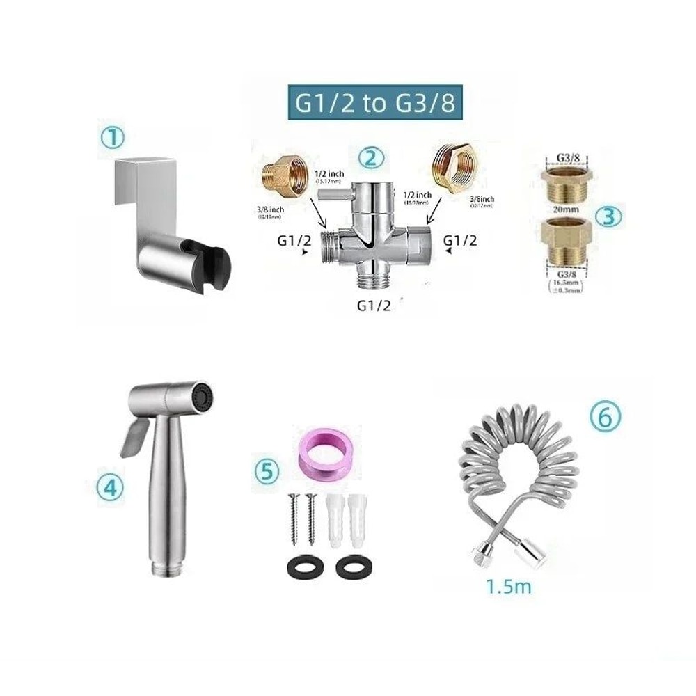 Stainless Steel Handheld Bidet Toilet Sprayer Kit Shattaf Jet For Personal Hygiene 7