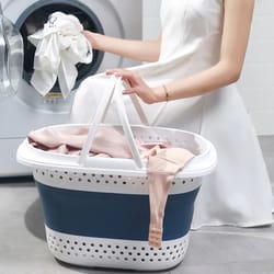 folding collapsible plastic laundry basket large pop up bathroom dirty clothes storage container