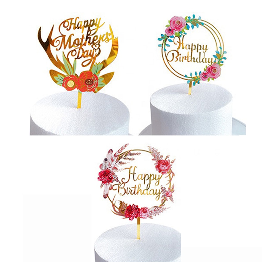 Happy Birthday Flower Color Printed Cake Insert for Baby Shower Party Dessert Decoration
