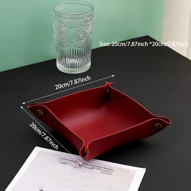 Desktop Storage Tray Organizer PU Leather Basket For Jewelry Cosmetic Key Stuff 4