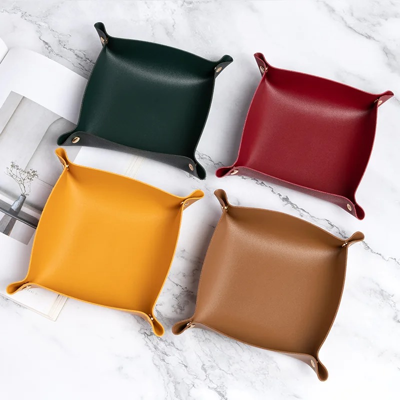 Desktop Storage Tray Organizer PU Leather Basket For Jewelry Cosmetic Key Stuff 2