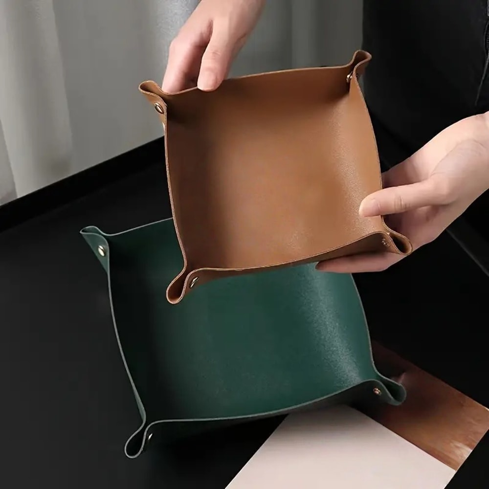 Desktop Storage Tray Organizer PU Leather Basket For Jewelry Cosmetic Key Stuff 3