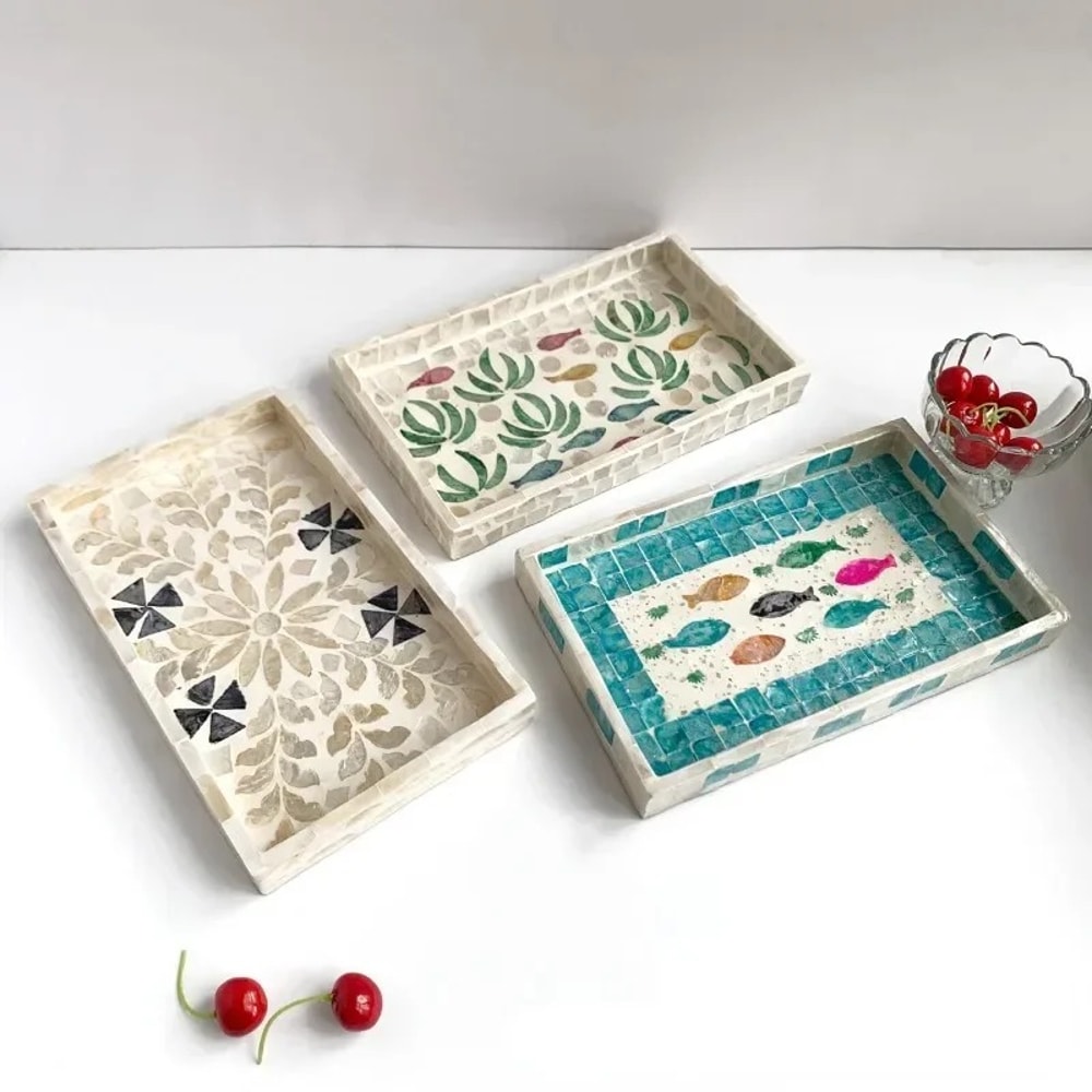 Colorful Storage Container, Rectangular Shell Tray, Decorative Storage Board