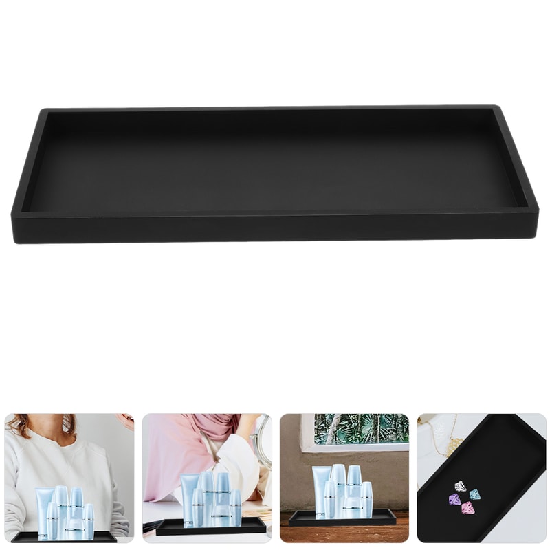 Compact Black Silicone Bathroom Vanity Tray For Jewelry Perfume Pressed Powder Storage Daily Use 2