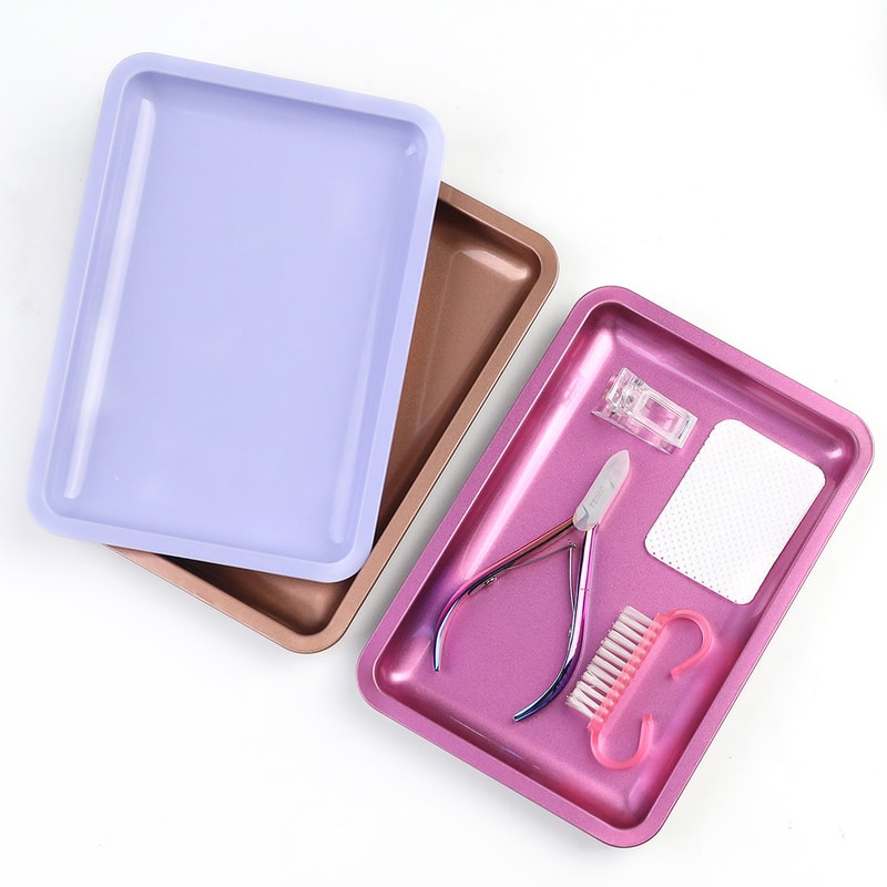 Colorful Stainless Steel Nail Tray Multifunctional Desktop Storage For Nail Art Nail Tools Tray For 2