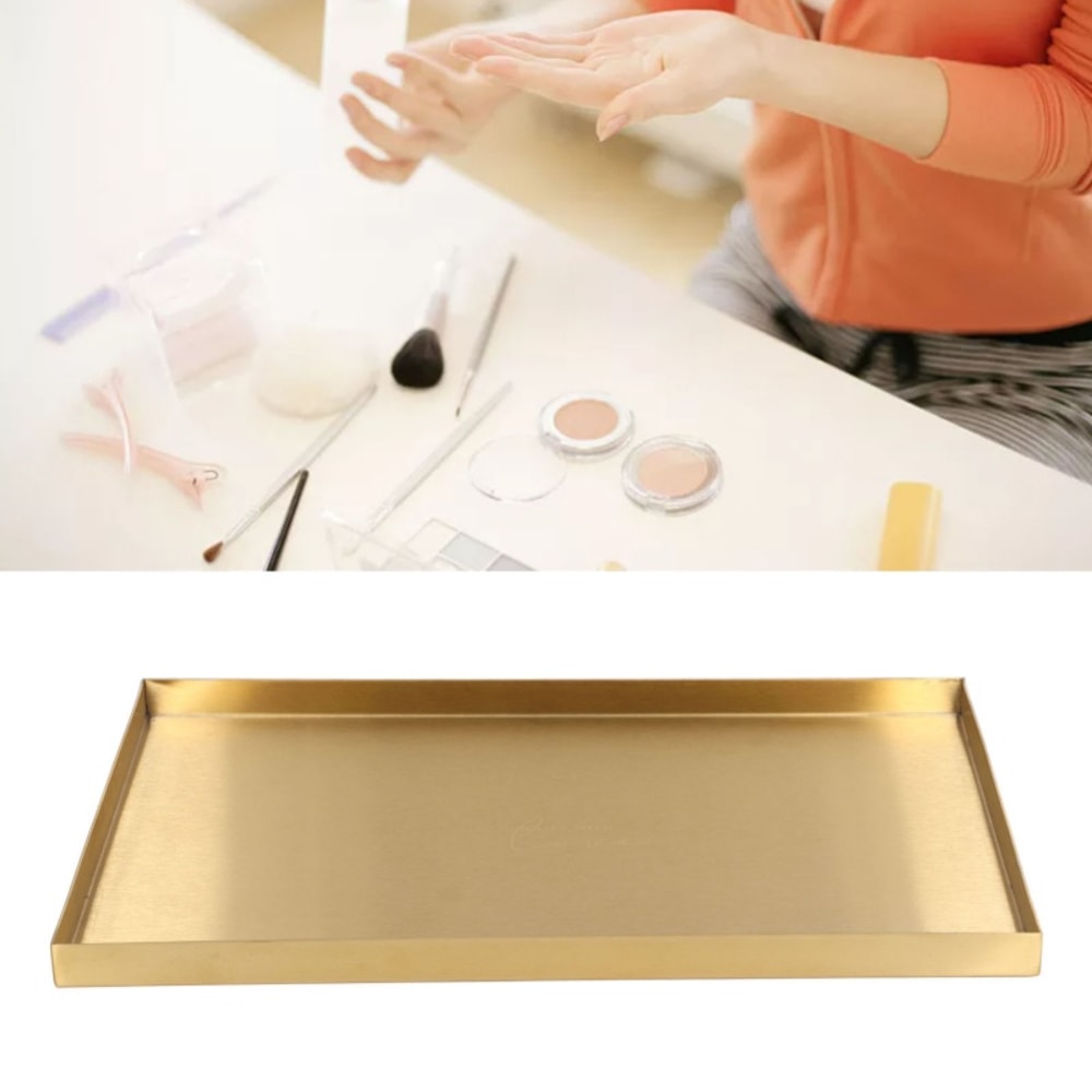 Gold Plate Modern Metal Rectangle Storage Tray for Cosmetic and Jewelry Display Stainless Steel Tray
