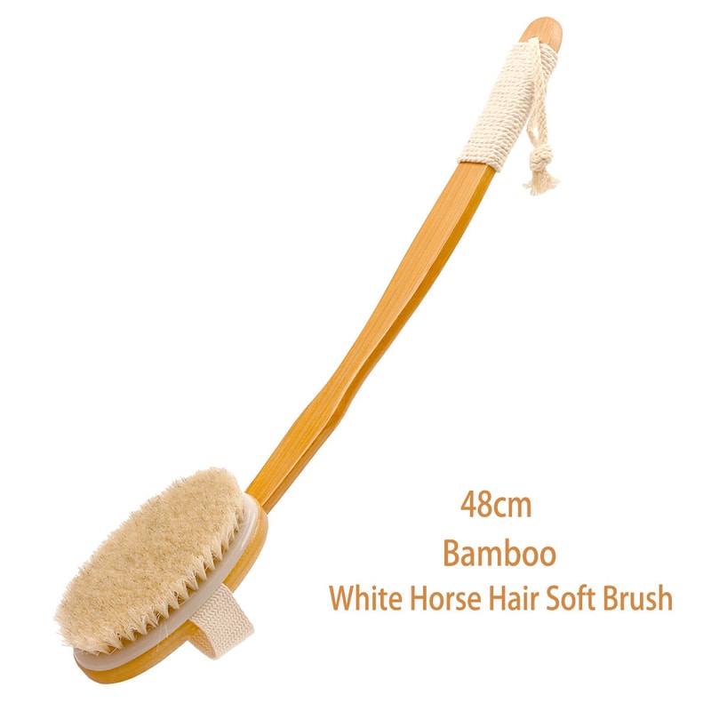 Bamboo Bath Brush With Long Curved Handle Pig Mane Back Scrubber For Massage Cleaning Foldable 6