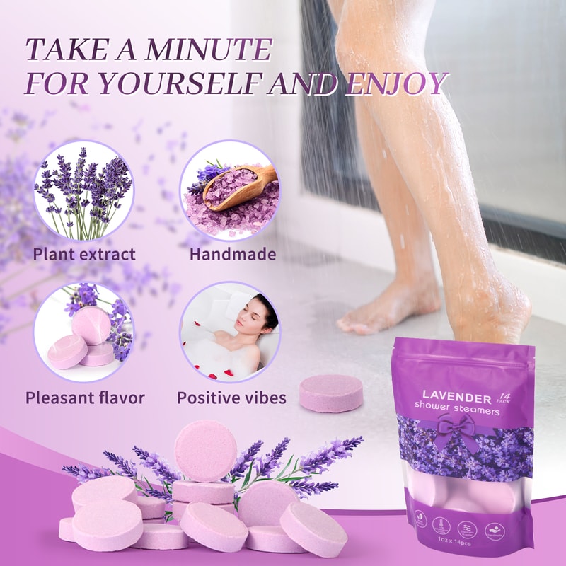 Natural Lavender Shower Bomb Essential Oil Moisturizing Bath Salt Tablets Stress Relieving for Men and Women