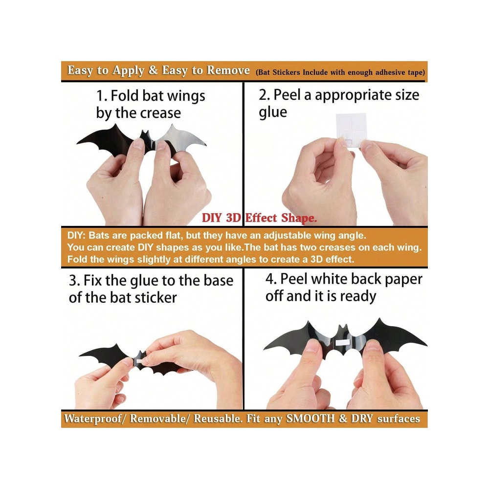 Waterproof 3D Black Bats Wall Decor Halloween Wall Art For Home Or Party 2