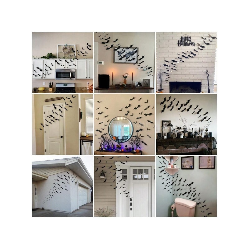 Waterproof 3D Black Bats Wall Decor Halloween Wall Art For Home Or Party 4