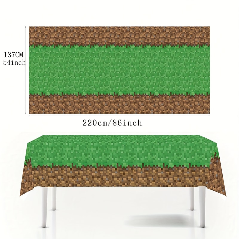 Disposable Rectangular Pixel Tablecloth For Party Event Home Decoration Green Lawn Table Runner 4