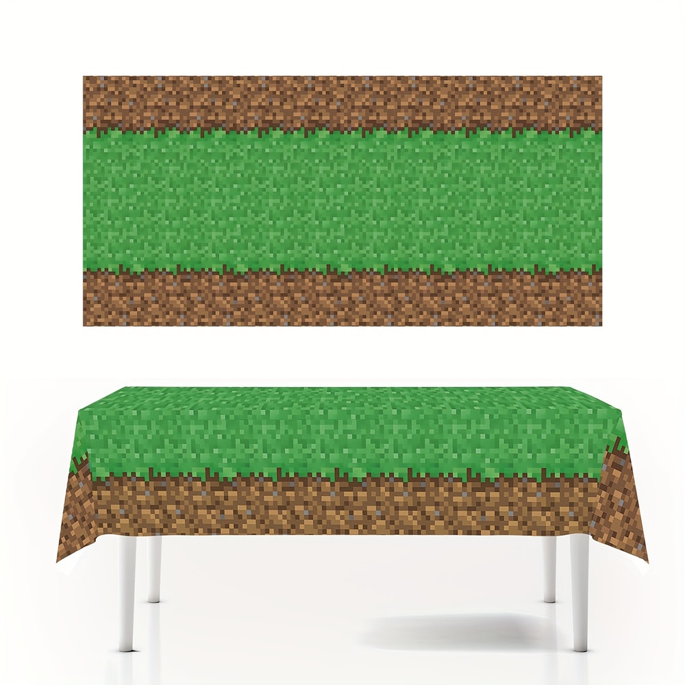 Disposable Rectangular Pixel Tablecloth For Party Event Home Decoration Green Lawn Table Runner 3