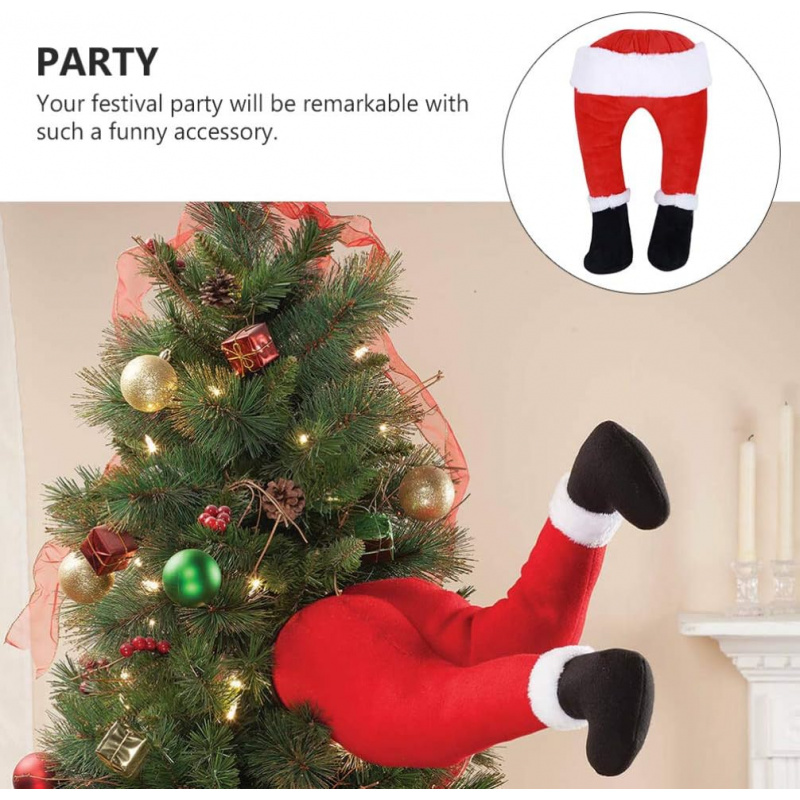 Filled Christmas Tree Topper Christmas Santa Leg Decorations Holiday Party Fireplace Ornaments 3