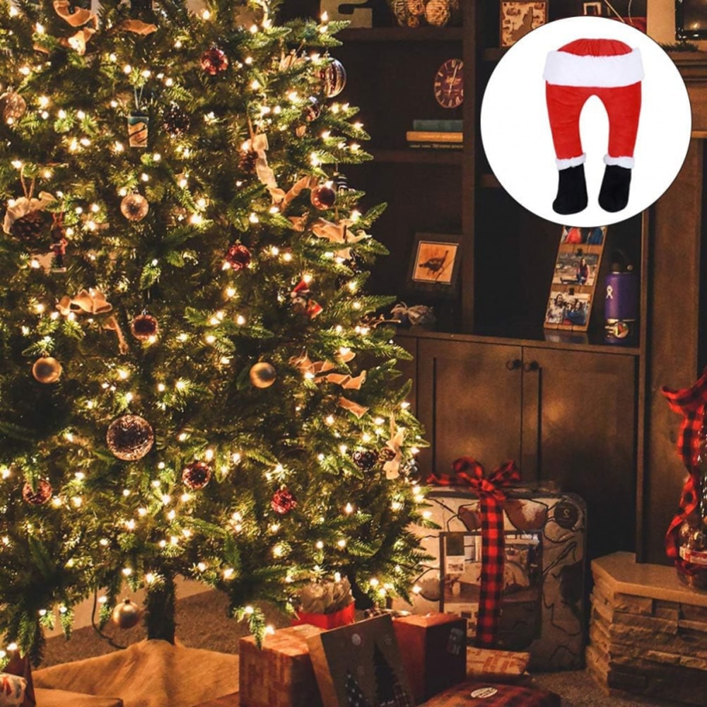 Filled Christmas Tree Topper Christmas Santa Leg Decorations Holiday Party Fireplace Ornaments 2