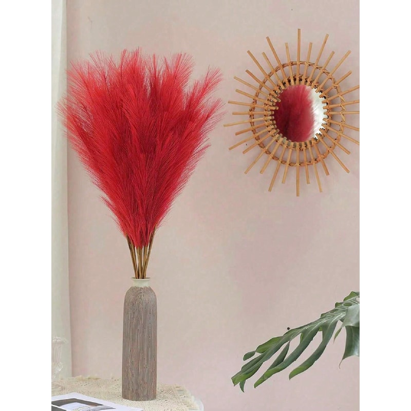 Large Red Artificial Pampas Tree Branches Tall Faux Grass For Wedding Party Decoration 3