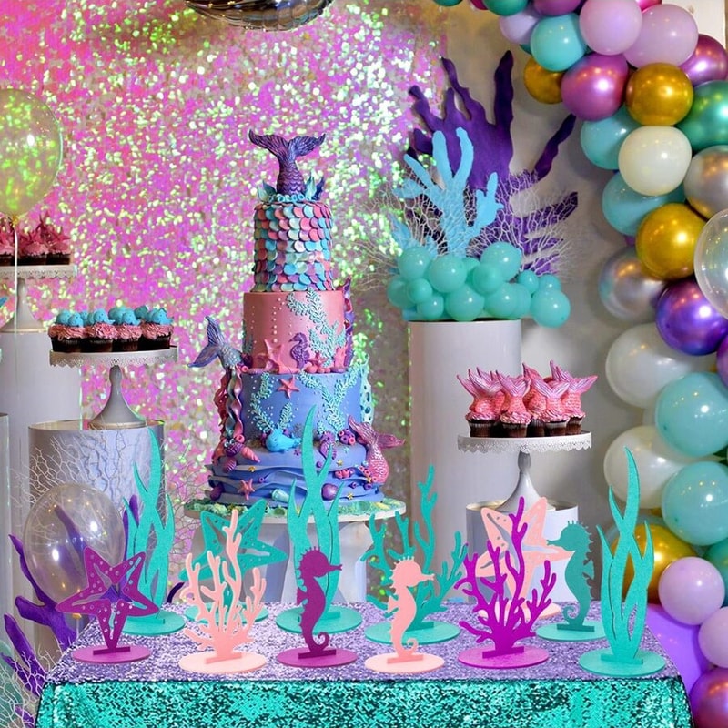 Under The Sea Party Supplies Mermaid Birthday Decorations Felt Table Centerpiece 4