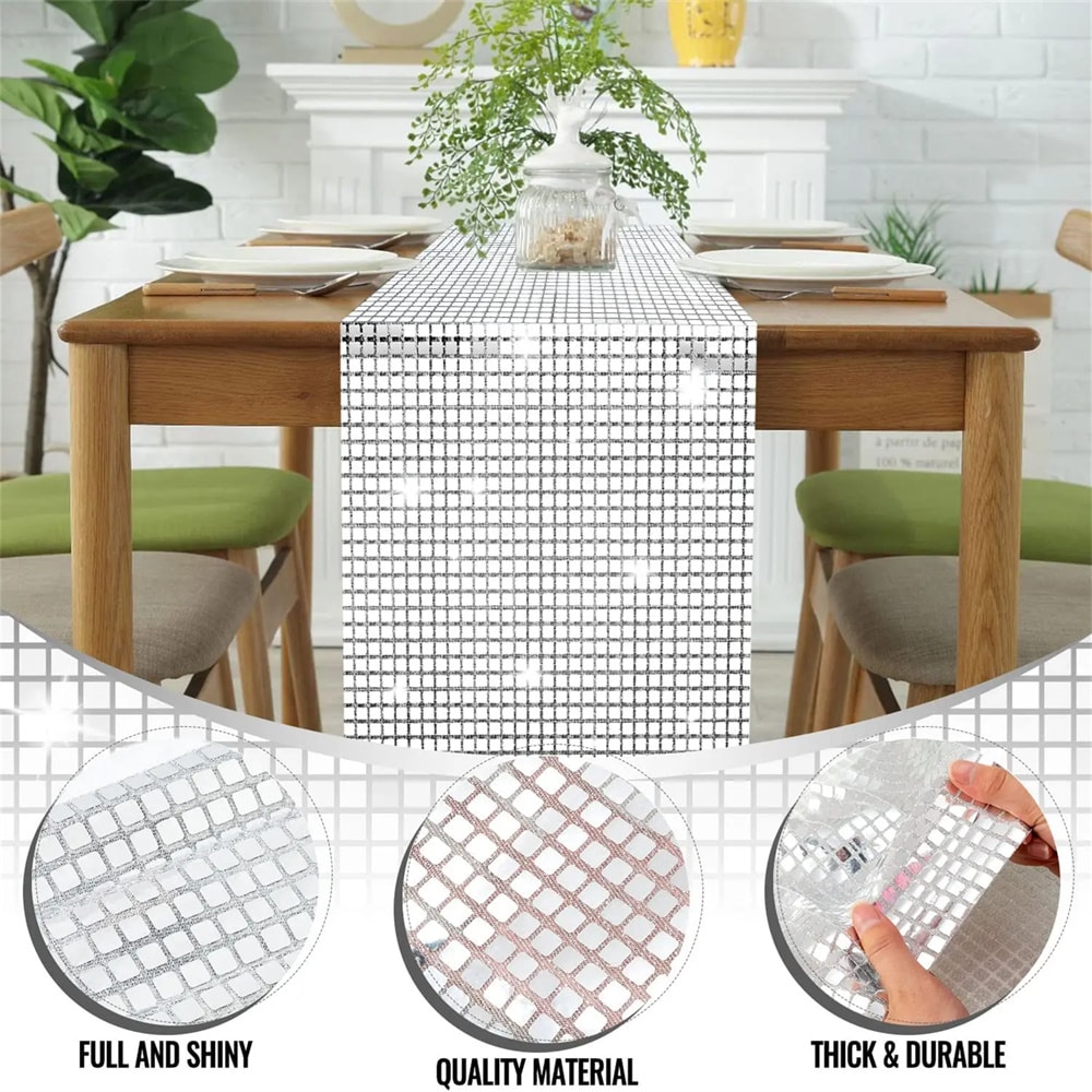 Glitter Sequin Table Runner Mirror Gold Silver Metallic Dining Table Decoration for Wedding Party Birthday