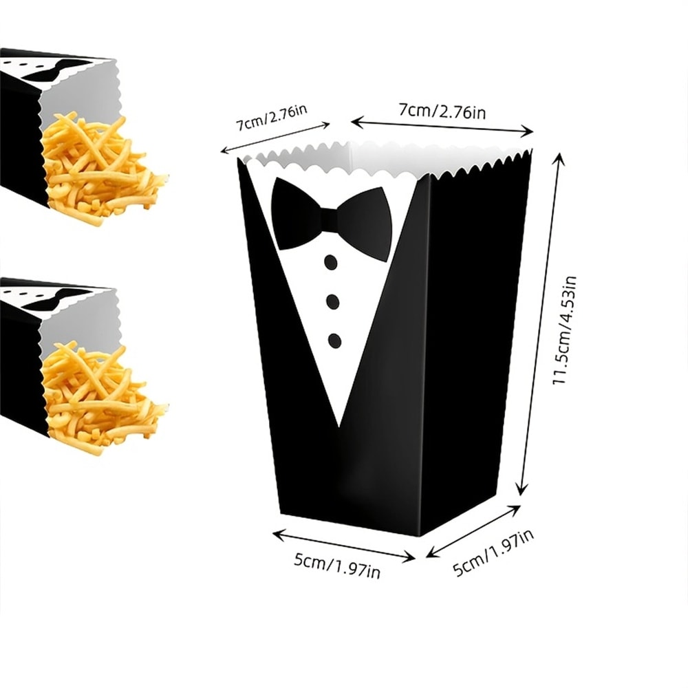Black Tie Pattern Popcorn Box Tuxedo Design for Wedding and Party Decor