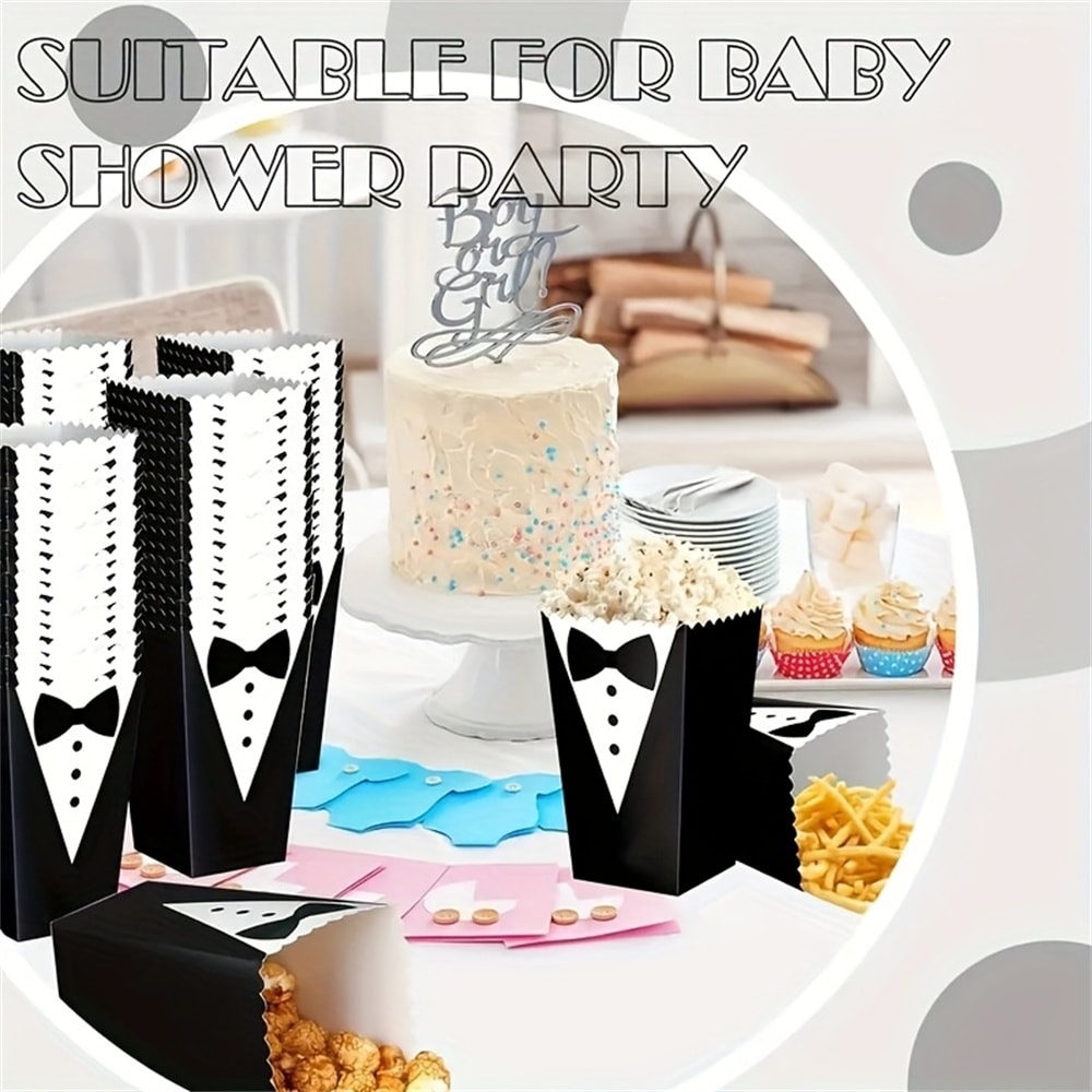 Black Tie Pattern Popcorn Box Tuxedo Design for Wedding and Party Decor