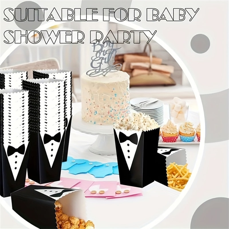 Black Tie Pattern Popcorn Box Tuxedo Design for Wedding and Party Decor