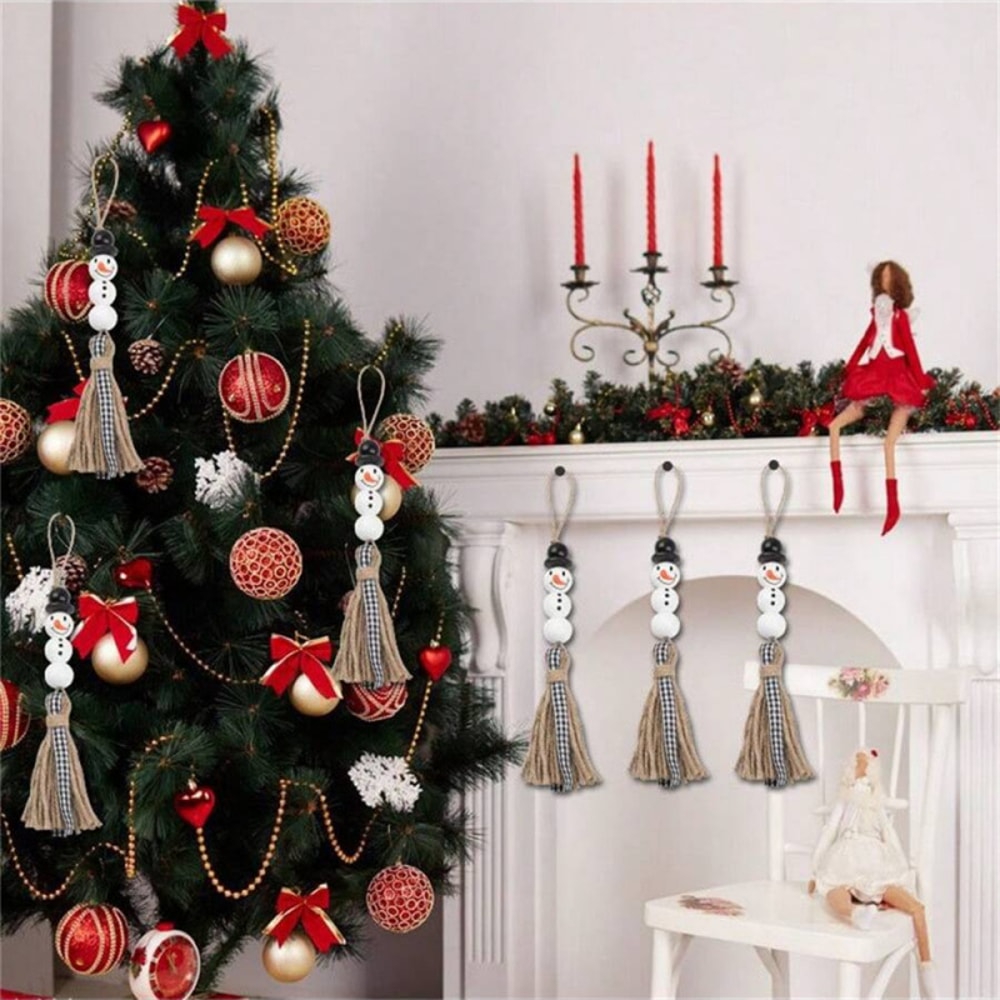 DIY Christmas Snowman Wooden Beads Kit Festive Decoration Set With Jute Rope For Holiday Craft Proj 3