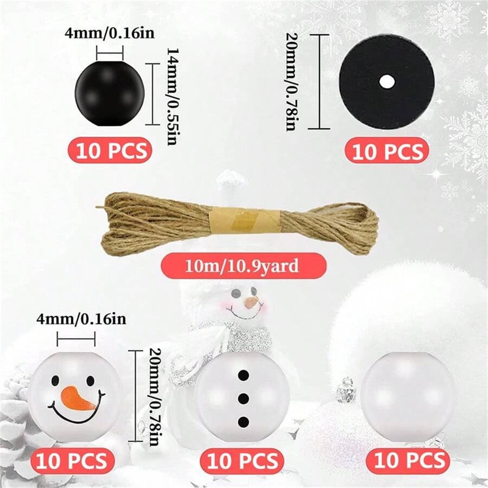 DIY Christmas Snowman Wooden Beads Kit Festive Decoration Set With Jute Rope For Holiday Craft Proj 5