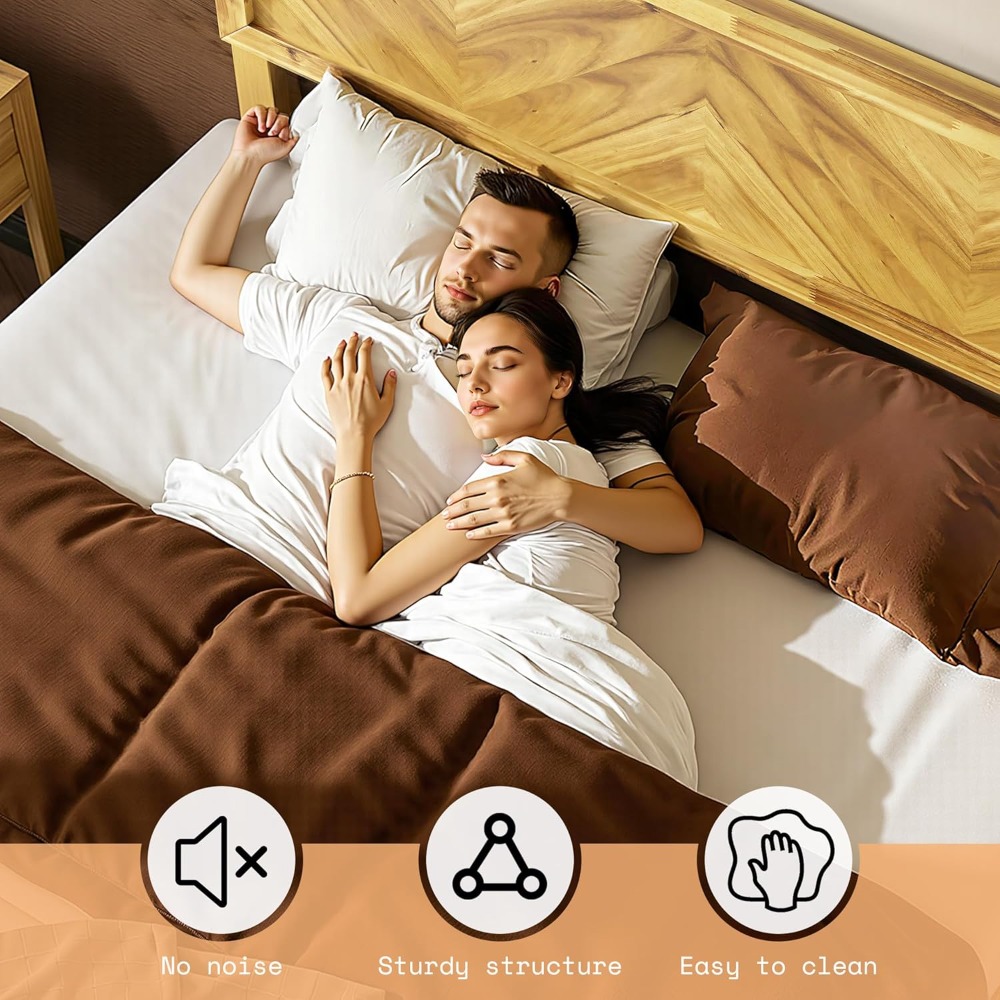 Mid Century Modern Platform Bed Queen Solid Acacia Wood Bed Frame With Smooth Pattern Headboard Woo 3