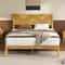 Mid Century Modern Platform Bed Queen Solid Acacia Wood Bed Frame With Smooth Pattern Headboard Woo 5