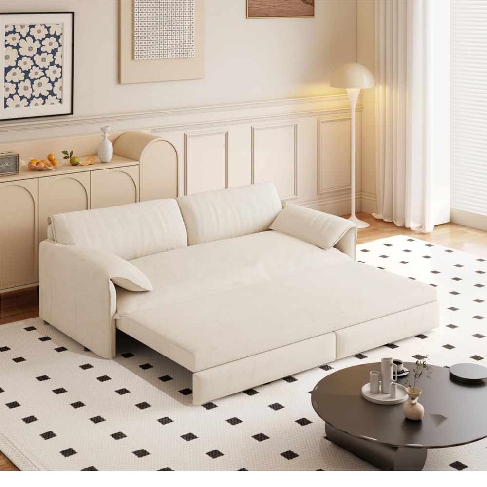 Convertible Sleeper Sofa Queen Pull Out Sofa Bed With Side Storage Velvet MultiFunctional Loveseat 1