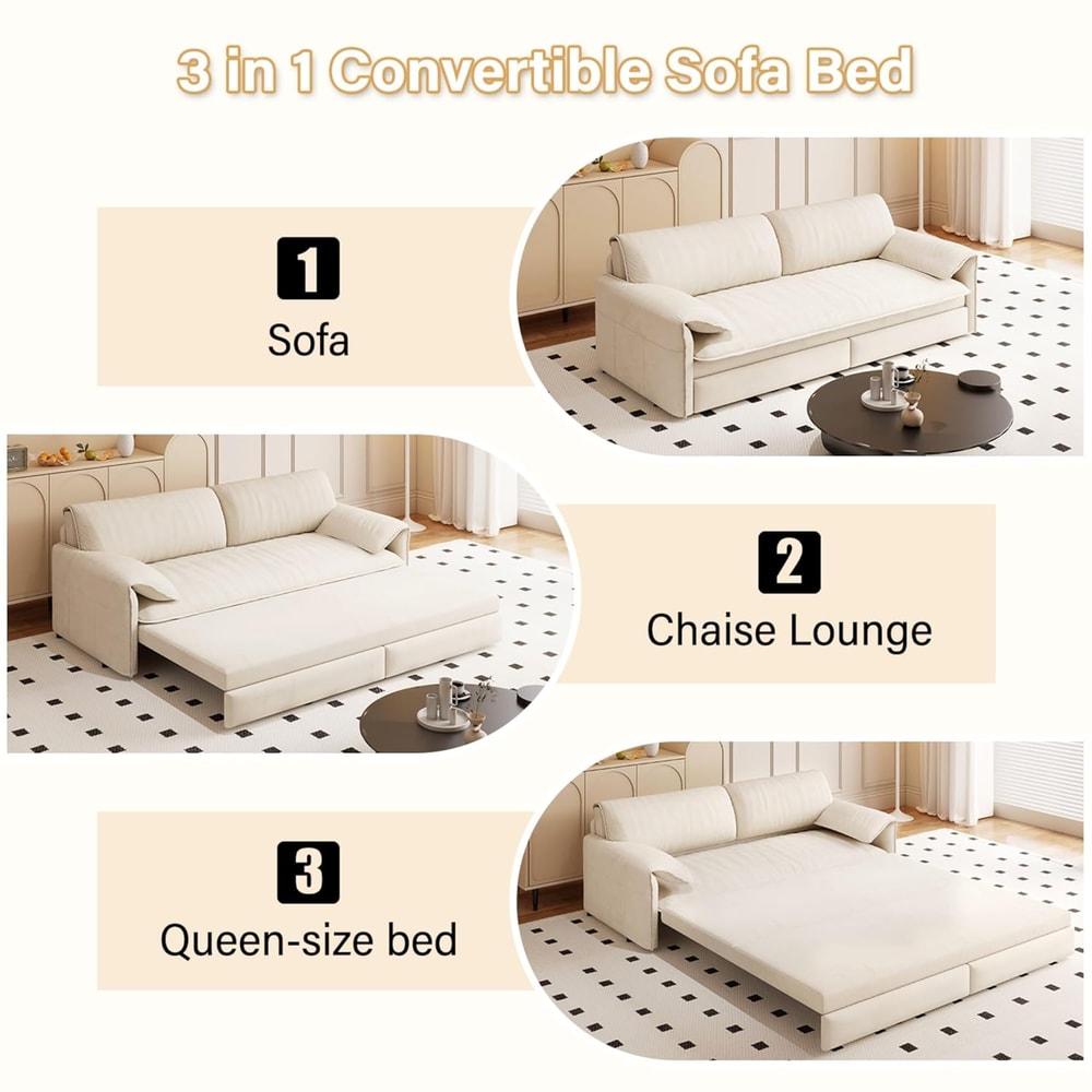 Convertible Sleeper Sofa Queen Pull Out Sofa Bed With Side Storage Velvet MultiFunctional Loveseat 4