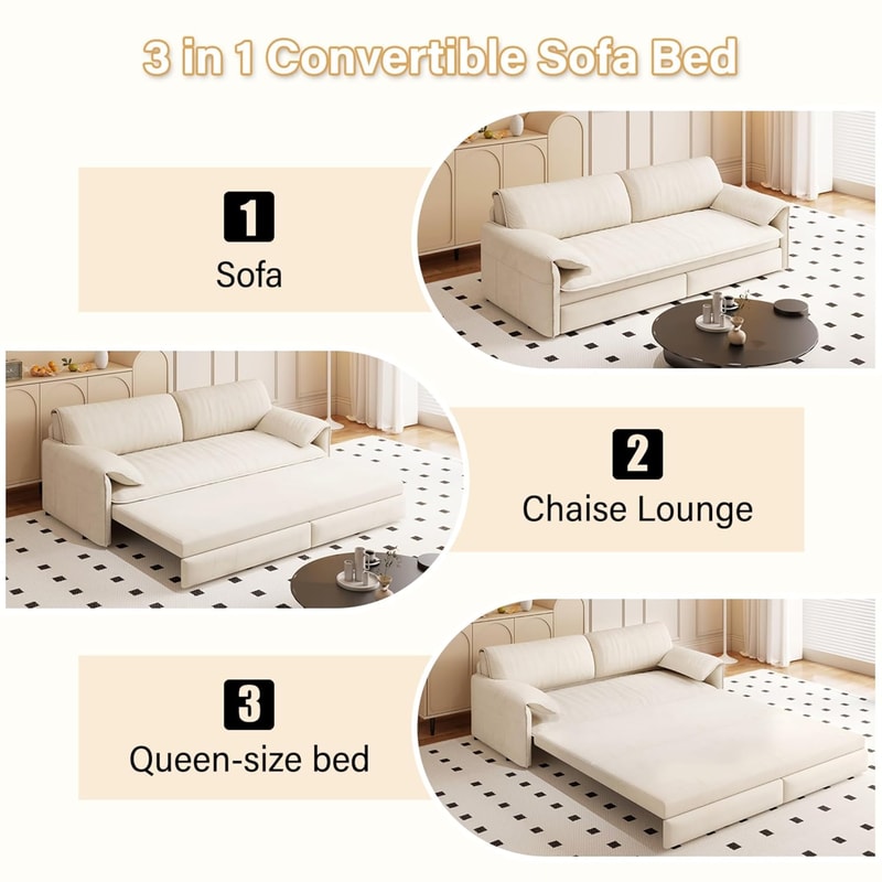 Convertible Sleeper Sofa Queen Pull Out Sofa Bed With Side Storage Velvet MultiFunctional Loveseat 4