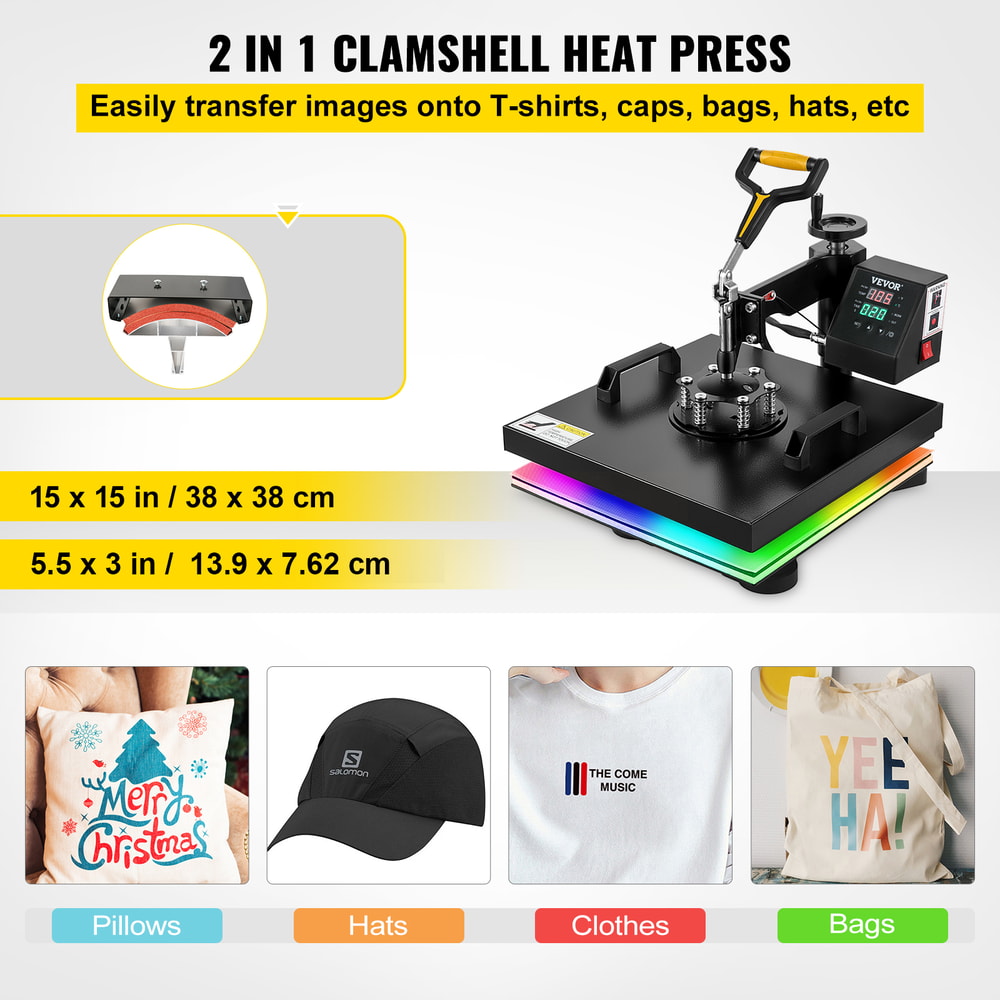 Multifunctional Heat Press Machine Swing-Away Sublimation Printer for T-shirts Caps DIY