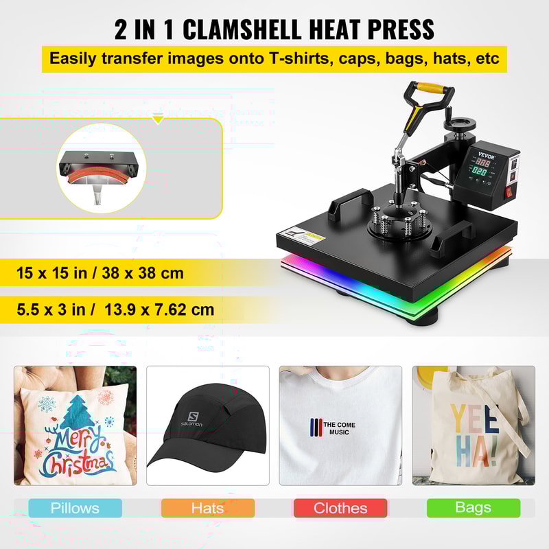 Multifunctional Heat Press Machine Swing-Away Sublimation Printer for T-shirts Caps DIY