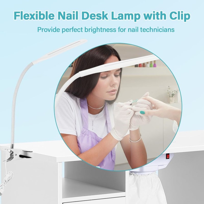 Nail Tech Table Desk With Charging Station Dust Collector LED Lamp NonWoven Drawers 4