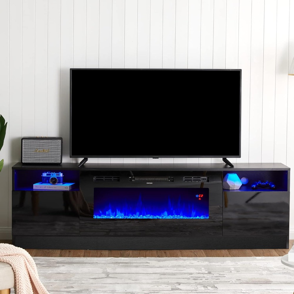 Electric Fireplace TV Stand With Living Room Furniture LED Light Entertainment Center Modern Wood T 0